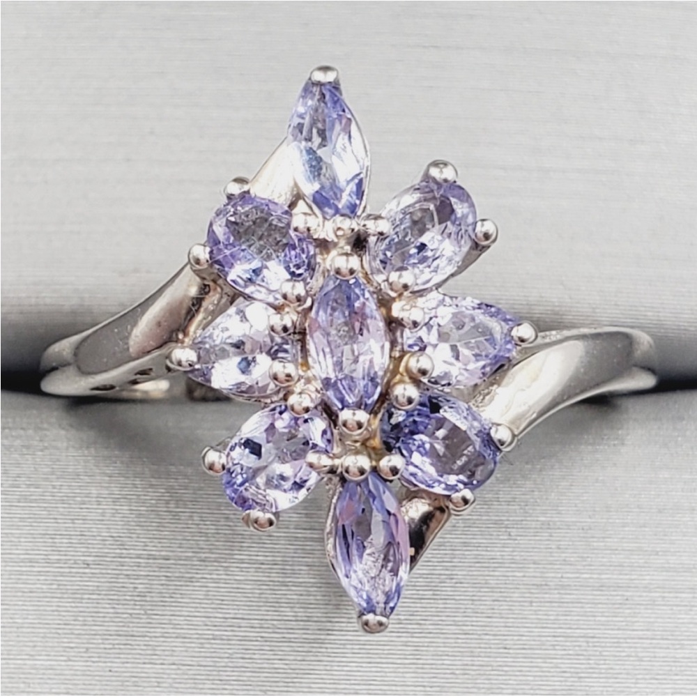 Genuine Pear - Oval - Marquise Tanzanite 925 Sterling Silver Cluster Ring